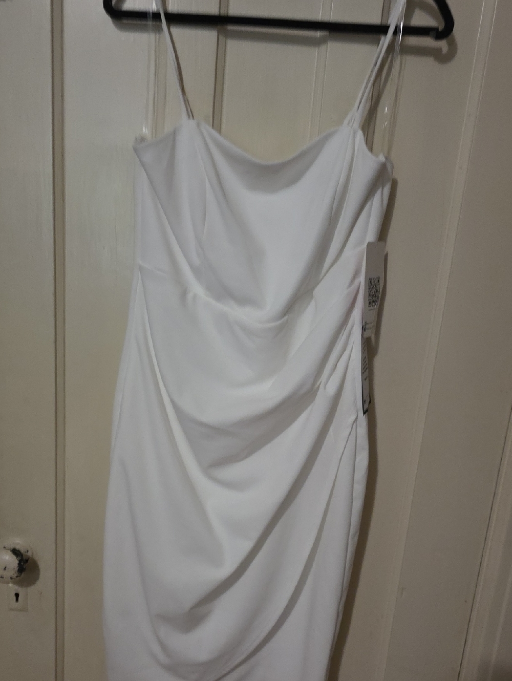 Emerald Sundae White Draped Cowl Midi Slip Dress